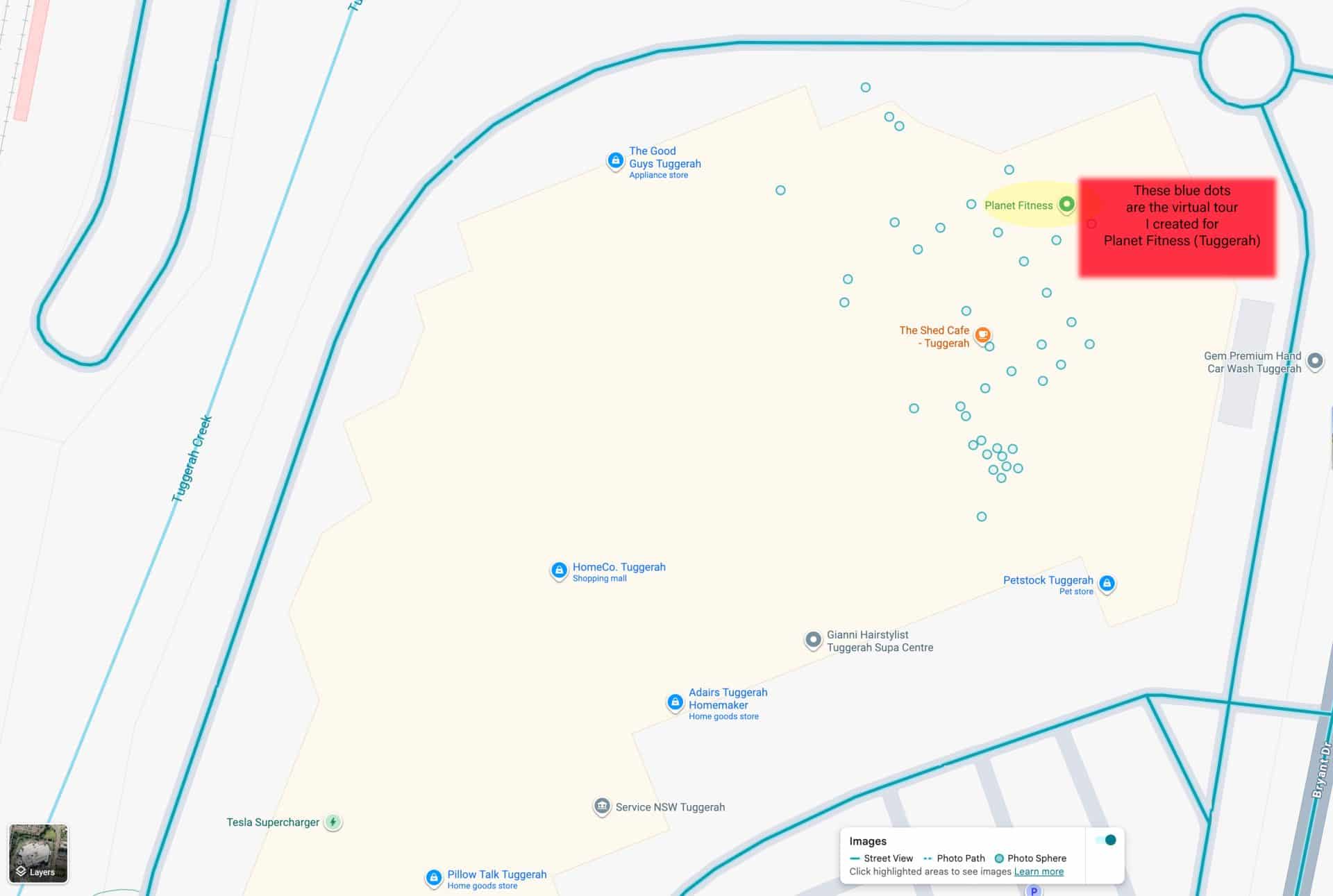 Blue Dots are photo spheres on Google Maps