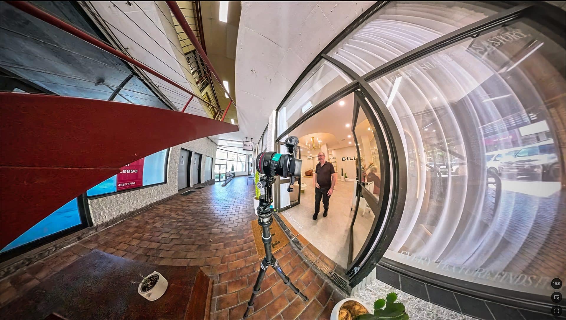 Marc Charette shooting a virtual tour at a salon in East Gosford