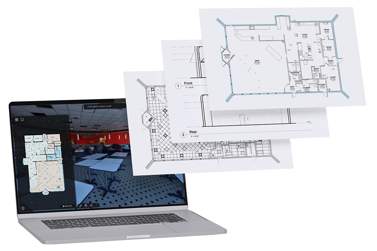 Preview of the sample commercial floor plan package: dimensioned plan with room areas